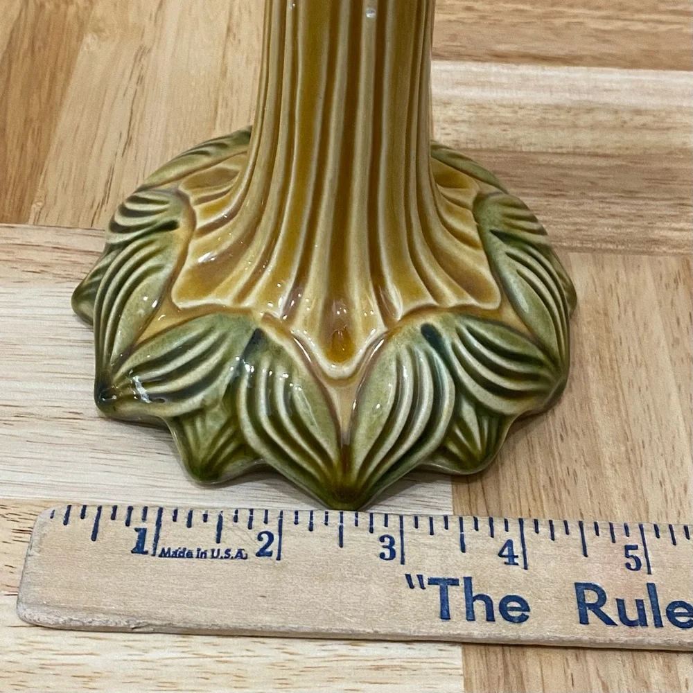 Pair of Sur La Table Portugal Ceramic Glazed Leaf Flower Candle Stick Holder